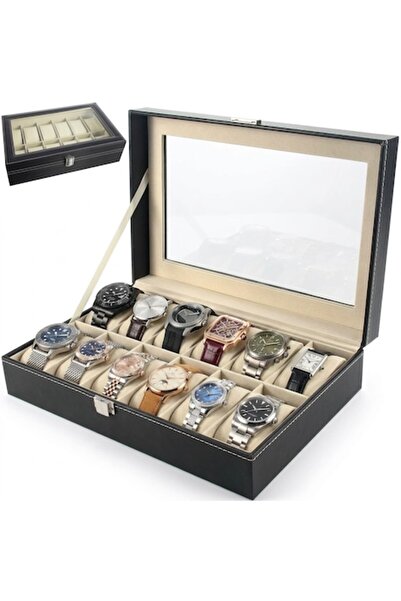 Soulima 12-watch and jewelry organizer, magnetic closure, Sheer lid, removabl...