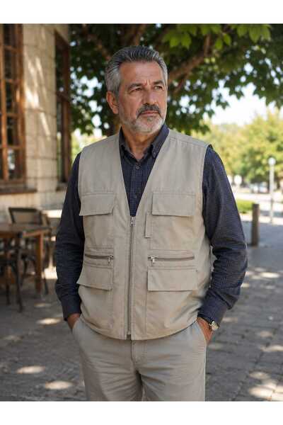 OKER Cotton 8-Pocket Top Quality Classic Cut Linen Dad Vest Inner Pocket with...