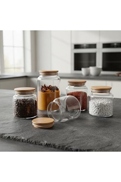 Yıldızan Pazaralanı Store 1 Piece Borosilicate Glass Jar with Bamboo Lid - Va...