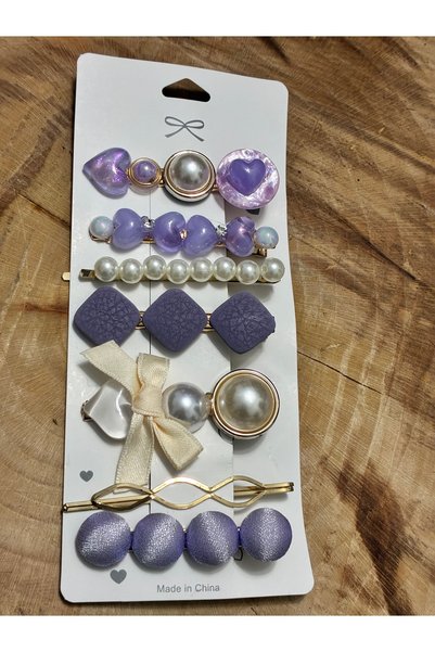 Mevohome Women's purple lavender side hair clip set of 7 - fabric bow and sue...