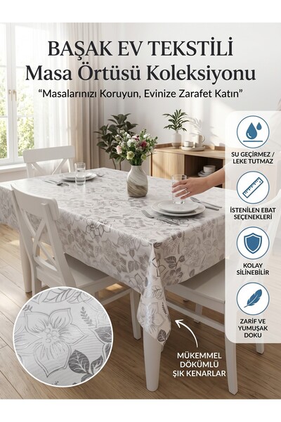 Başak Ev Tekstili Silver Shiny Pvc Tablecloth - Wipeable, Stain Resistant, Ki...