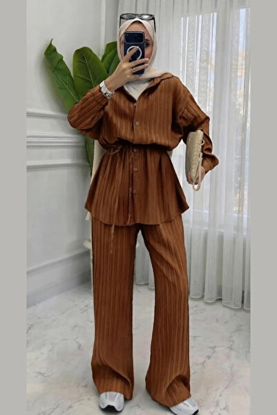 onlymoon Set cămașă și pantaloni plisate pentru femei |   Set dublu cu șiretu...