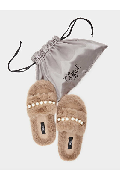 Styli Pearl Detail Faux Fur Bedroom Slippers