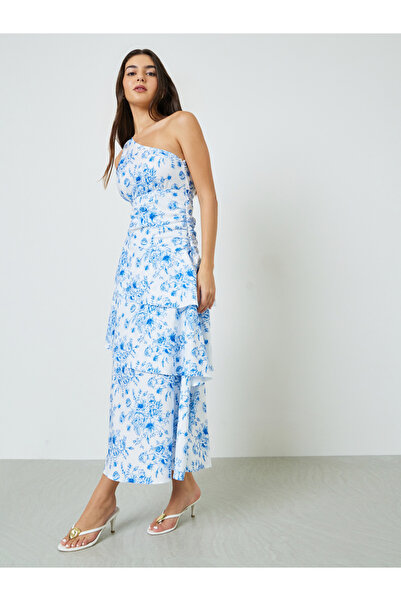 Take Two By Styli One Shoulder Neck Floral Print Layered Maxi Dress