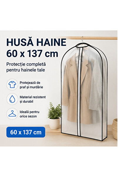 OEM Husă Depozitare Haine 60x137cm, Material Respirabil Spunbond, Fermoar, Gri