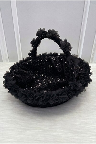 ZEYMERADE Black Bridal Henna Night Basket, Sparkling Sequin Velvet and Three-...