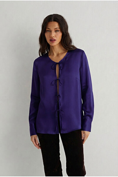 Silk and Cashmere Koyu Mor Rome Saf İpek Bluz
