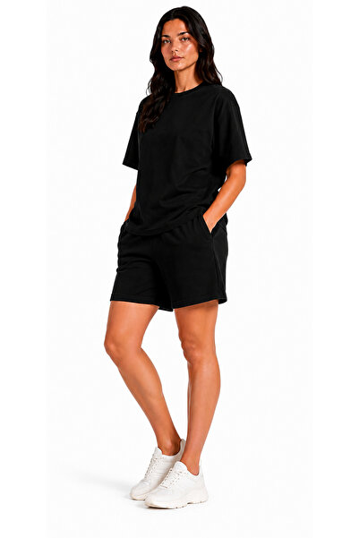 SAAT TEKSTİL Black Women's Tracksuit Shorts Set – Casual and Sports Use