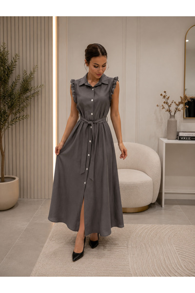 LOBOLIC Women's Button Detailed Shirt Dress - Tencel Fabric Dress