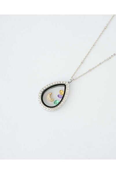 THE GEM STORIES JEWELRY Πολύχρωμο Κολιέ Μενταγιόν Μνήμης σε Σχήμα Δάκρυ Φεγγα...