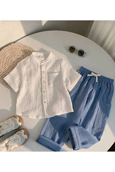 FLOWER BABY Short-Sleeved Trousers Baby Children's Double-Layer Muslin Set