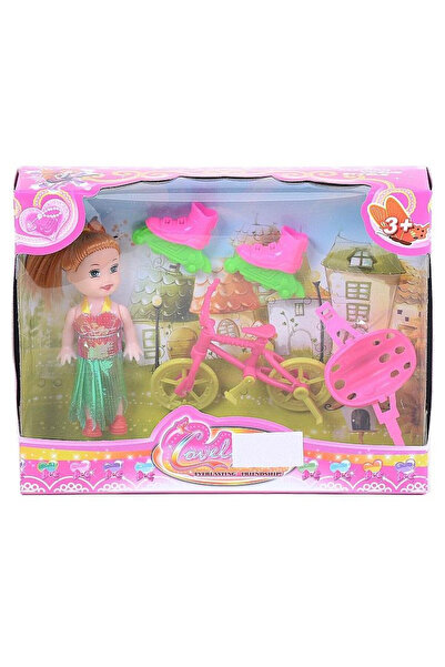 OEM Papusa mini ADAR cu bicicleta si role, ideala pentru copii 3+ 19x14,5cm