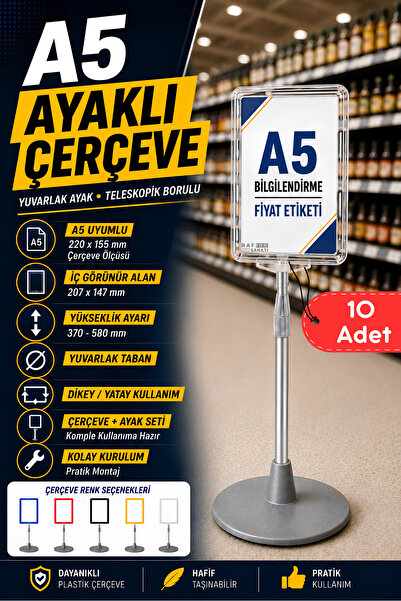 Raf Sanatı 10 Adet - A5 Ayaklı Menü ve Fiyat Bilgi Standı Yuvarlak Tabanlı Te...