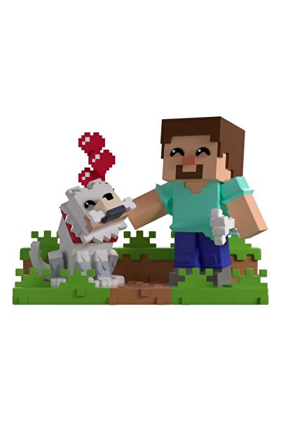 OEM Figurina Minecraft Steve cu caine, 10 cm, multicolor, set colectionabil