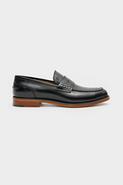 Damat Siyah Hakiki Deri Klasik Penny Loafer Ayakkabı