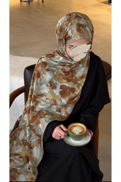 Qalortex Scarf Șal din bumbac cu model de grădină - Verde Mucegai