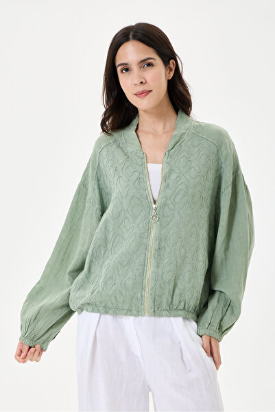 della moor Khaki Italian 100% Linen Embroidered Zippered Low Sleeve Oversize ...