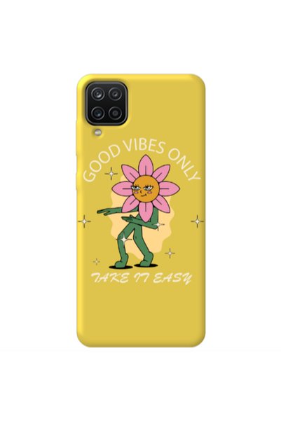 Other Samsung A12 Good Vibes Only Yellow Colored Silicone TPU Θήκη