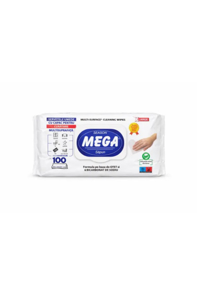 MEGA Καθολικά υγρά μαντηλάκια, μαγειρική σόδα & ξύδι, 100 τεμάχια