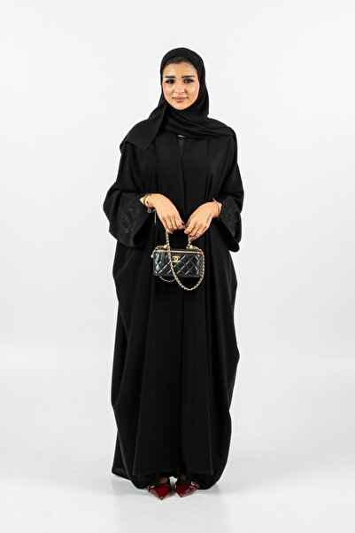 HYX Women's Black Abaya with Beaded Floral Embroidered Sleeves, Bishop Sleeve...