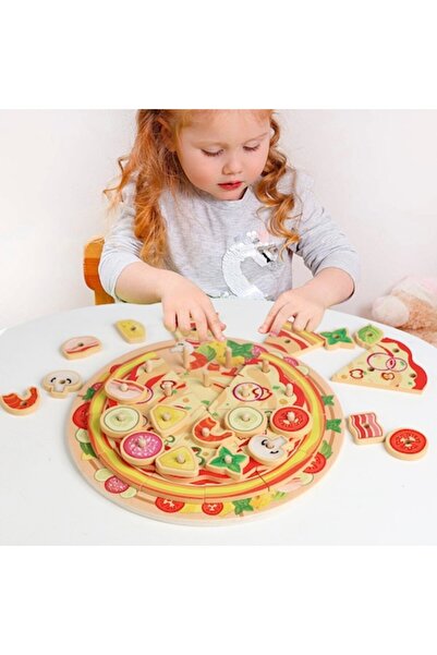 Joytoy Set de pizza din lemn pentru copii, Ingrediente detașabile pentru aran...