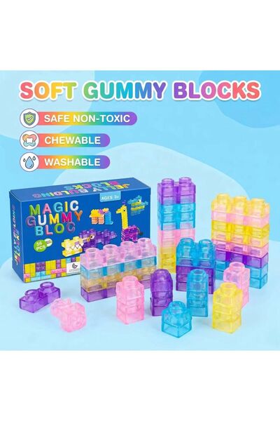 Pufypompom Magic Gummy Blocks - 40 Parça Yumuşak Dokulu Eğitici Bloklar - Tok...
