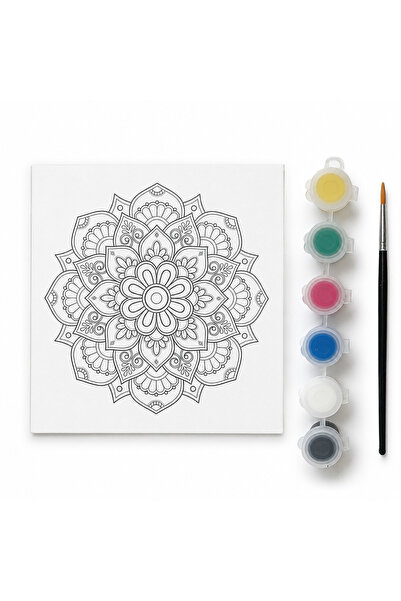 Genel Markalar 20x20 Mandala Boyama Tuvali – 6 Renk Akrilik Boya ve Fırça Dah...
