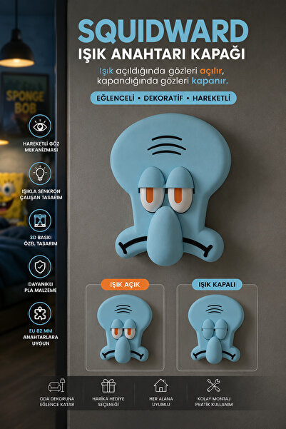 Nivu Sünger Bob Squidward Işık Anahtarı Kapağı | Gözleri Hareketli Işık Açma ...