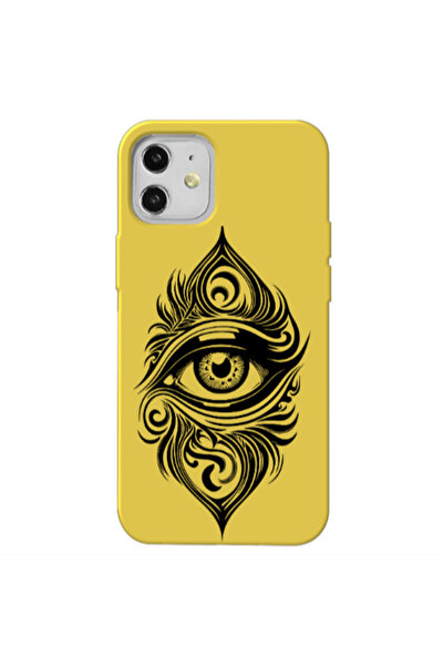 Other Apple iPhone 12 Eye patterned drawing Yellow Colored Silicone TPU Θήκη