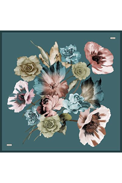 Levidor Petrol Green Rose Pattern Twill Silk Scarf