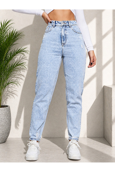 MARA BRANCO Women's Light Blue High Waist Mom Fit Jean Pants