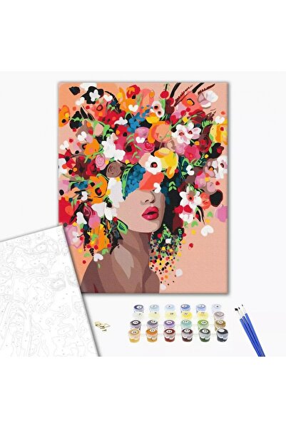 MC Micostore Set Pictura pe numere 40x50cm, Brushme - Coafura femeie cu flori...