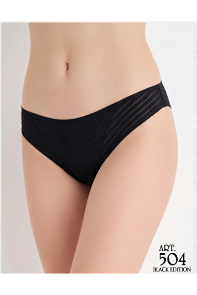 MİSS AYZA İÇTEN GELEN ŞIKLIK Kadın Çizgili Tül Detaylı Slip Bikini Külot