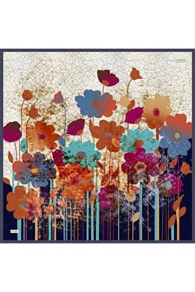 Levidor Navy Blue Shadow Garden Twill Silk Scarf