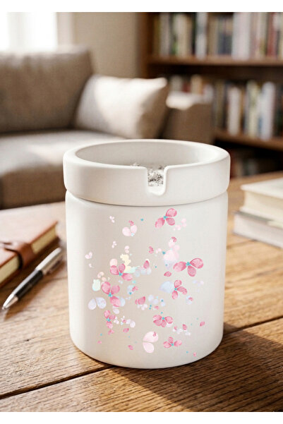 Eylül Design Pink Flower Tree Special Design Printed Ceramic Ashtray Odorless...