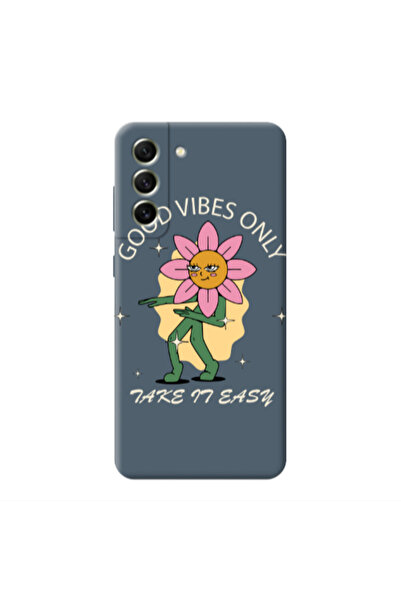 Other Samsung S21 PLUS Good Vibes Only Dark Grey Colored Silicone TPU Θήκη