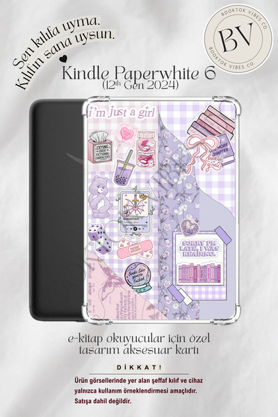BookTok Vibes Co. Bookish Pembe Mor Sticker Temalı Insert - Kindle ve Kobo E-...