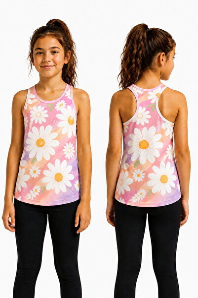 BEYDEX Crew Neck Patterned Zero Sleeve Standard Fit Girls' Sports Tank Top