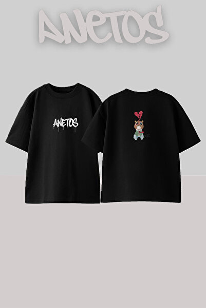 Anetos Μπλουζάκι Dropout Bear KAWS με στάμπα, unisex, oversized, μαύρο