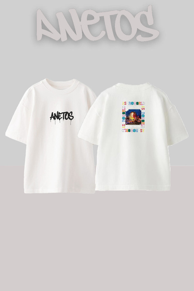 Anetos Λευκό μπλουζάκι με στάμπα Astroworld Design, Unisex, Oversize