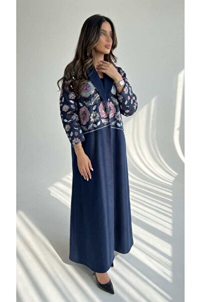 AYA MWT1355 عباية كتان بتطريز ورد