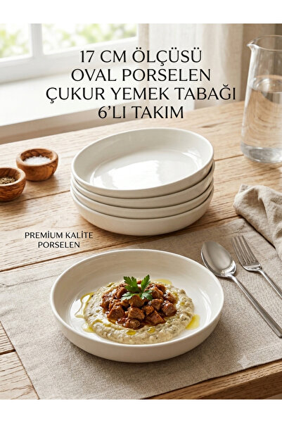 Generic Brand Set of 6 Oval Porcelain Dinner Plates - 17 cm Modern Serving an...