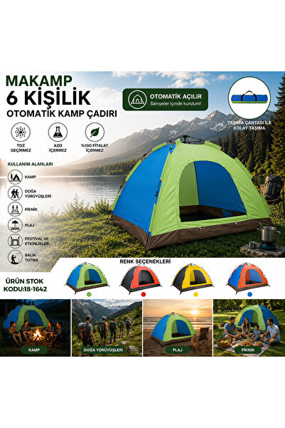 6 KİŞİLİK TOZ GEÇİRMEZ 220CMX250CMX165CM OTOMATİK KAMP ÇADIR HERHANGİ BİR RENK GÖNDERİLİR