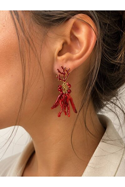 BIJUTERI Red Coral Figure Earrings
