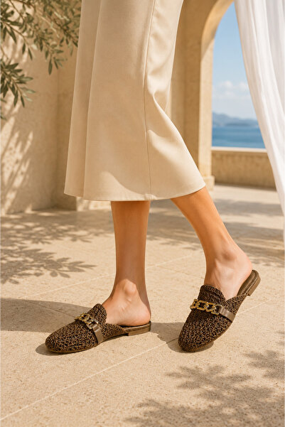 Trend Marfa Wicker Embroidered Chain Buckle Slippers