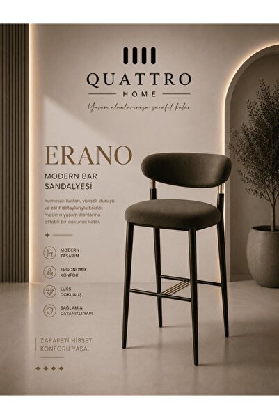 QUATTRO HOME Erano Modern Bar Sandalyesi Ergonomik Konforlu Metal Ayaklı Bar ...