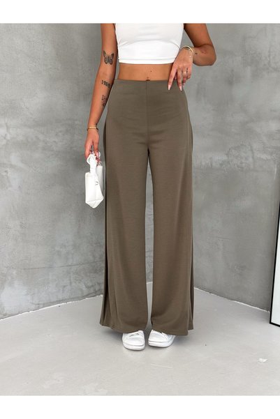 Pukka Women's Modal Fabric High Waist Pleated Detailed Wide Leg Palazzo Trousers