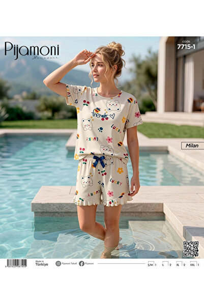 Pijamoni Women's Milan Fabric Short Sleeve Shorts Pajama Set