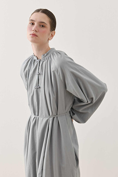 Fahhar Chino Buttoned Cotton Dress Blue