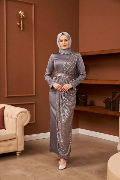 MODA PUL PAYET DETAYLI SATEN ABİYE